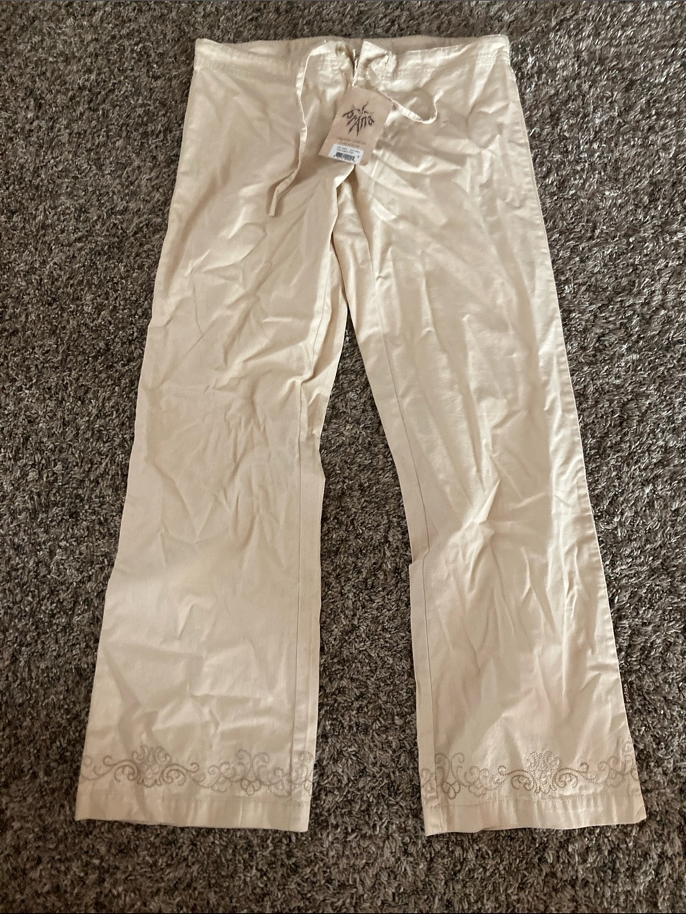 Prana Women's Cream Lounge Pants with Embroidered Hem
